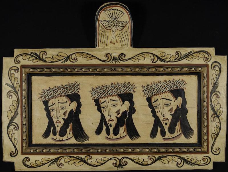 Creator: Alcario Otero (American santero, born 1951); Date: 1993; Location: New Mexico; Material: paint on wood panel; Measurements: 45.8 x 25.2 x 2.5 cm; Inscription: on back: The Three Faces of Christ / C. Otero / '93; Notes: Acquisition: 9 June 1996, from Rey Montez [Montez Gallery, Santa Fe]; Accession Number: RU0293-A